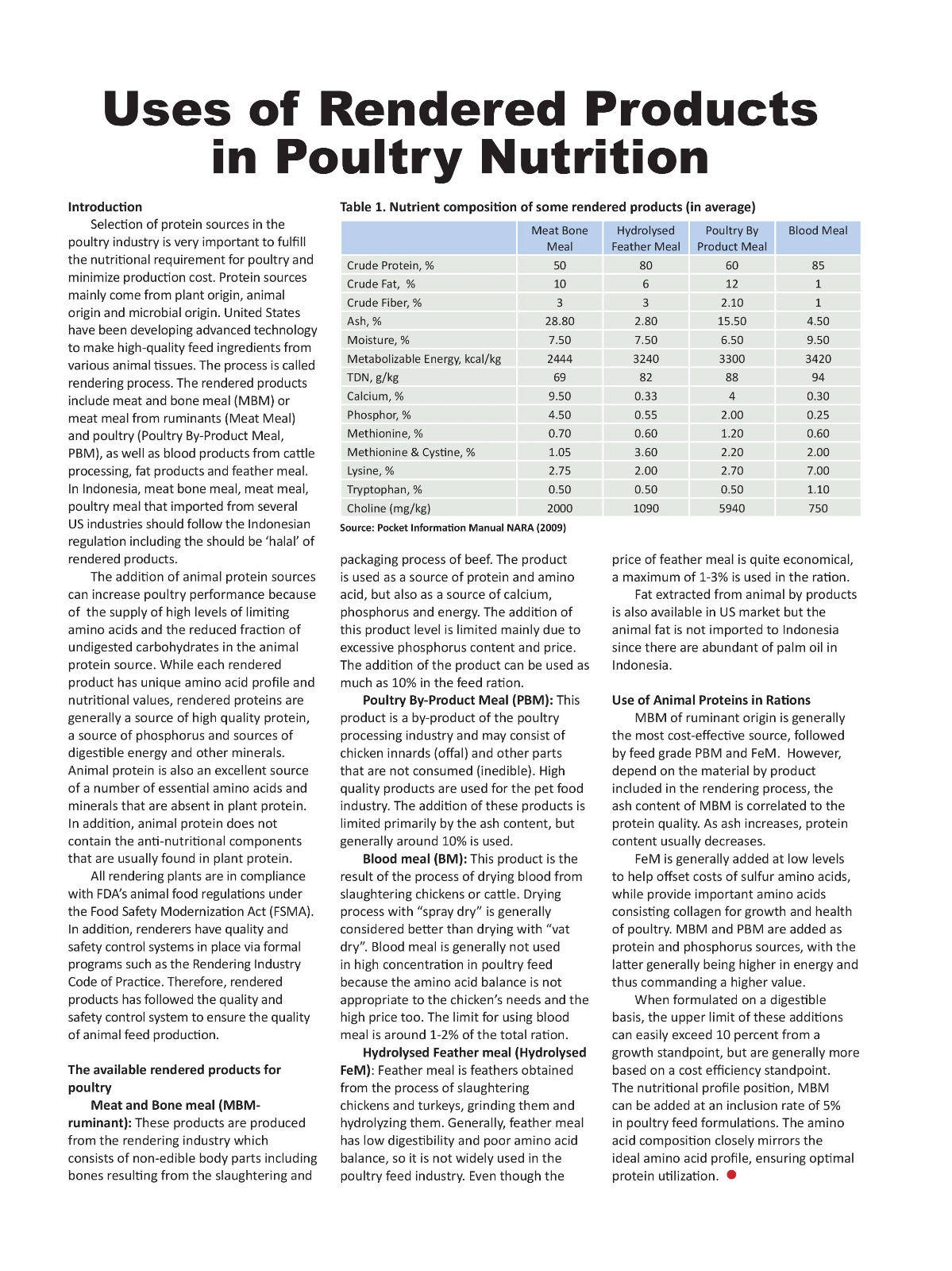Uses of Rendered Products in Poultry Nutrition